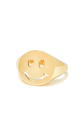Happy Face Signet Ring, 14k Yellow Gold